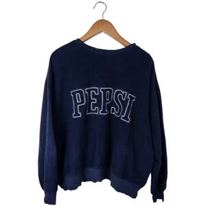 Vintage Pepsi Cola Embroidered Spell Out Promo Sweatshirt Navy Blue Mens Size XL